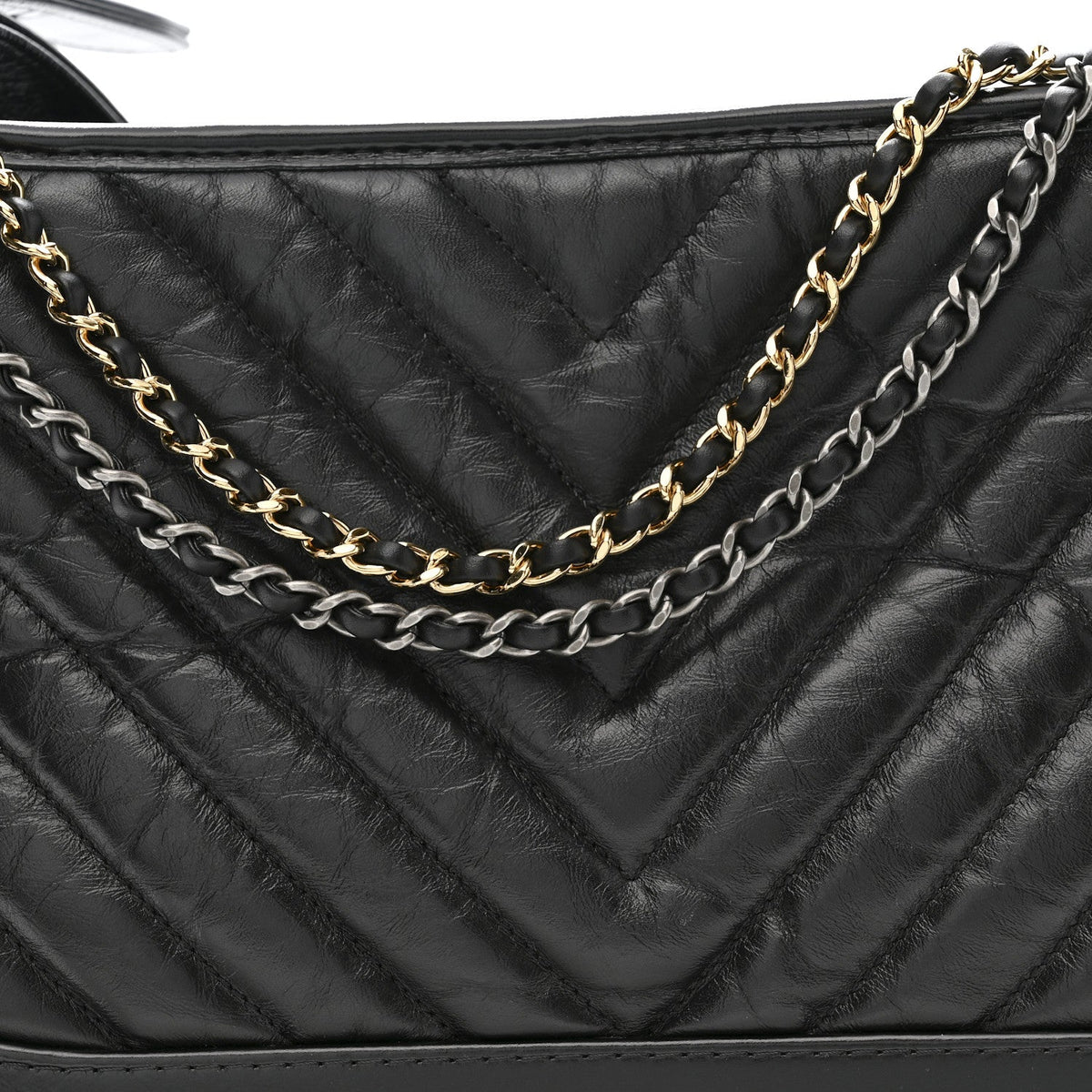 Aged Calfskin Chevron Quilted Medium Gabrielle Hobo Black