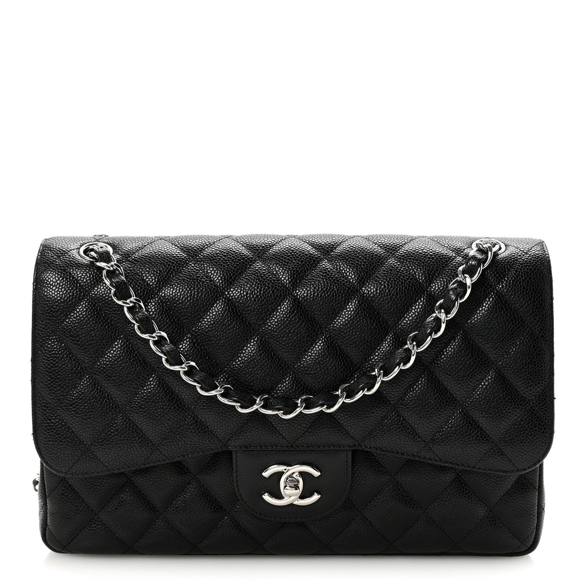 Caviar Quilted Jumbo Double Flap Black