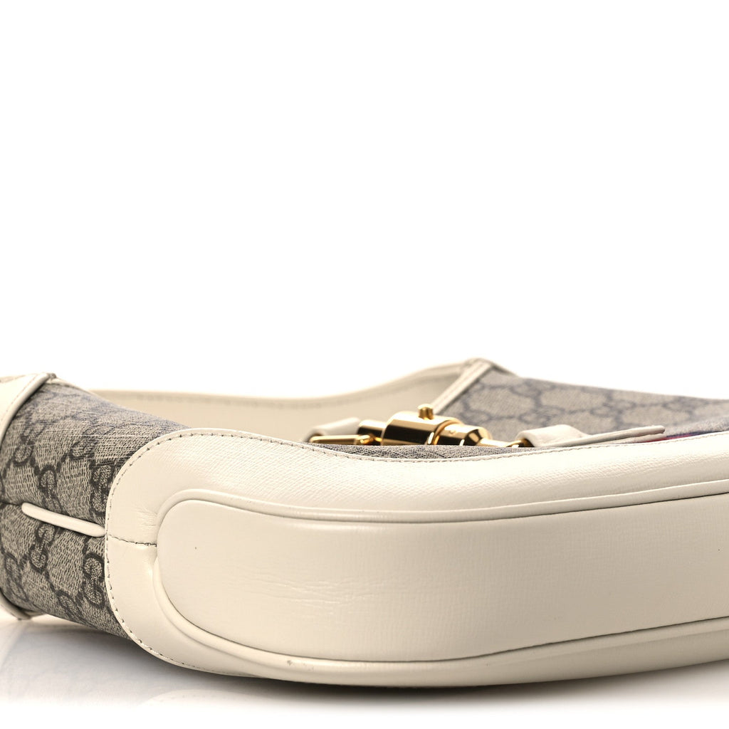 GG Supreme Monogram Azalea Calfskin Web Small Jackie 1961 Hobo Beige Ebony Mystic White