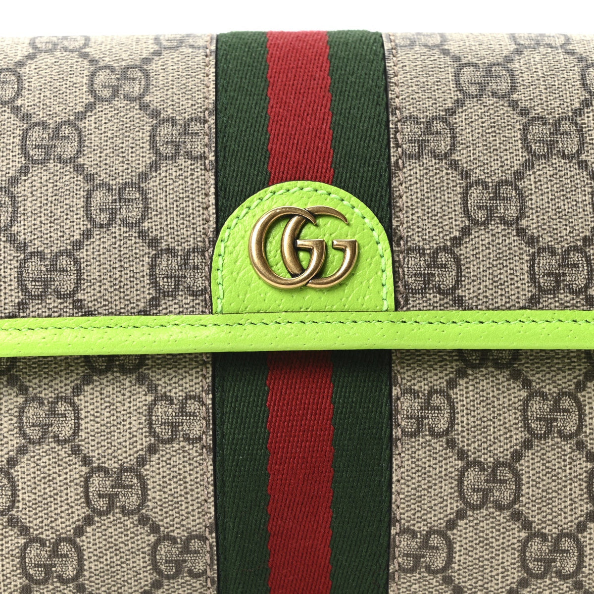 GG Supreme Monogram Web Small Ophidia Belt Bag Beige Ebony Electric Green