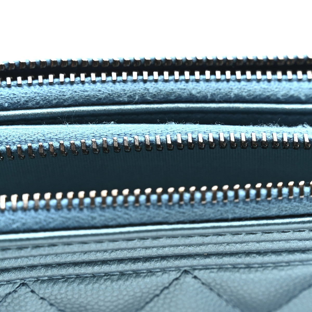 Metallic Caviar Quilted Small Boy Clutch With Chain Turquoise