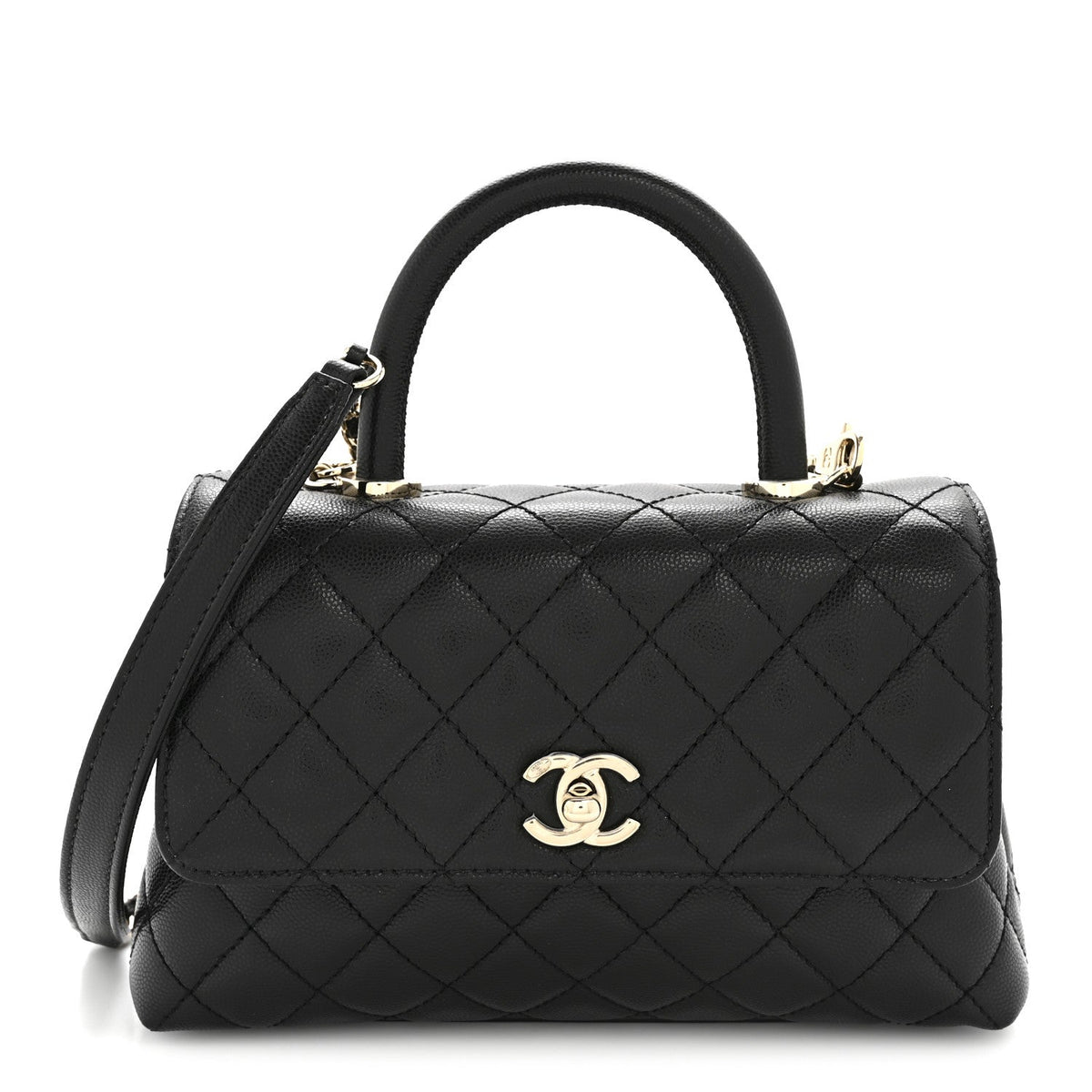 Caviar Quilted Mini Coco Handle Flap Black
