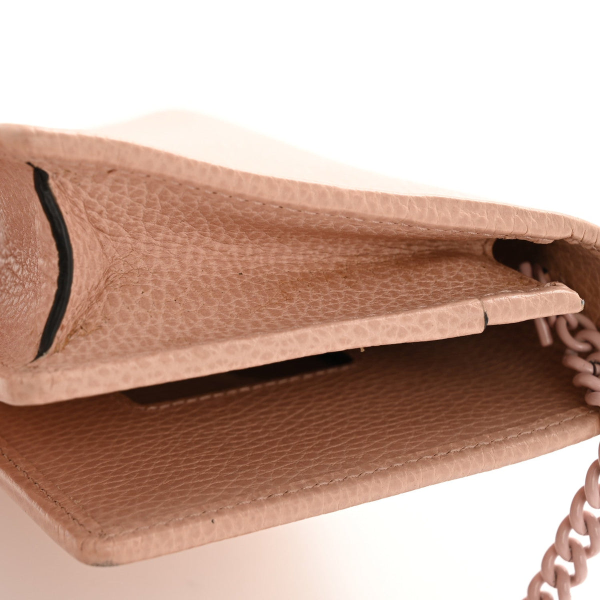 Dollar Calfskin Enamel Monochrome Mini GG Marmont Chain Wallet Perfect Pink