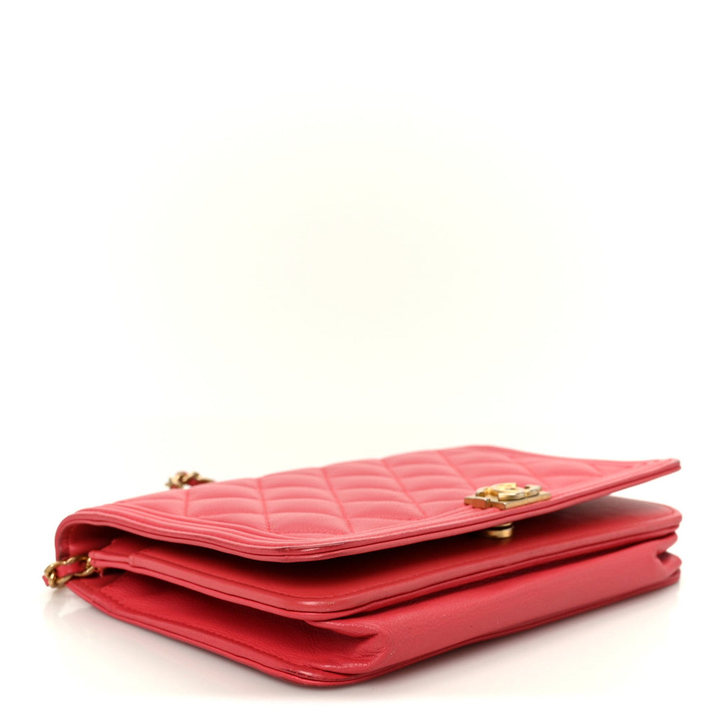 Caviar Quilted Boy Wallet On Chain WOC Dark Pink