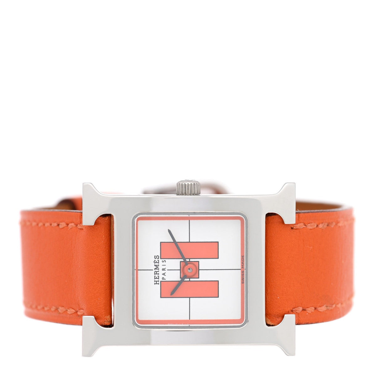 Stainless Steel Swift 21mm Heure H Hour Quartz Watch Orange