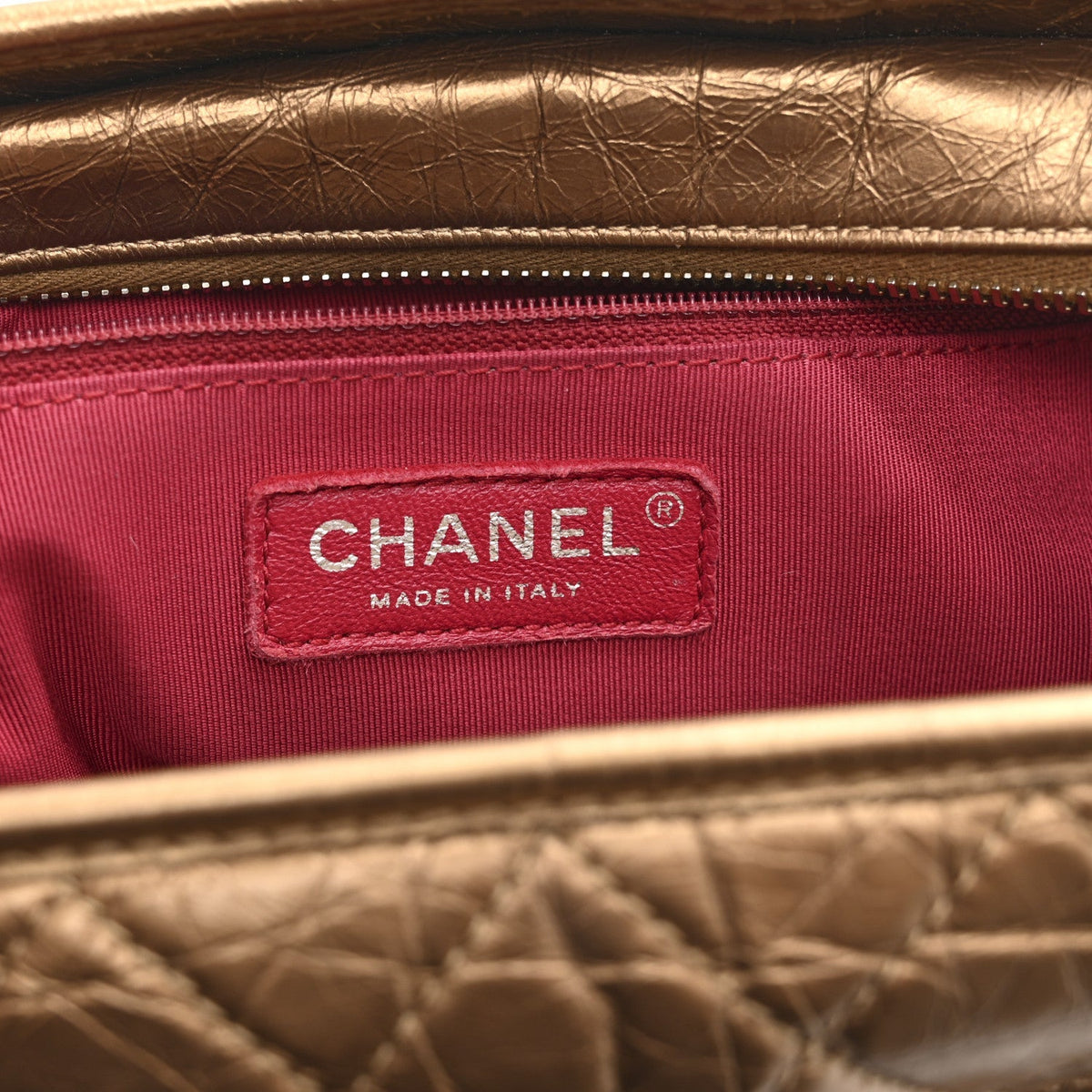 Metallic Aged Calfskin Quilted Medium Gabrielle  Bronze