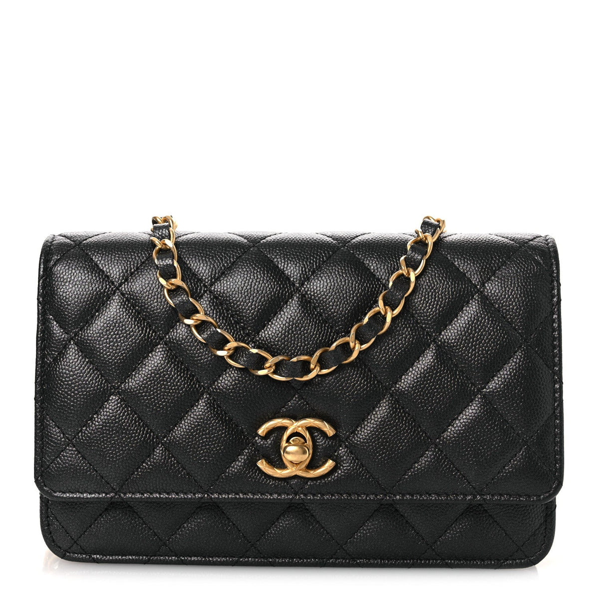 Pearly Caviar Quilted Fit For You Wallet On Chain WOC Black