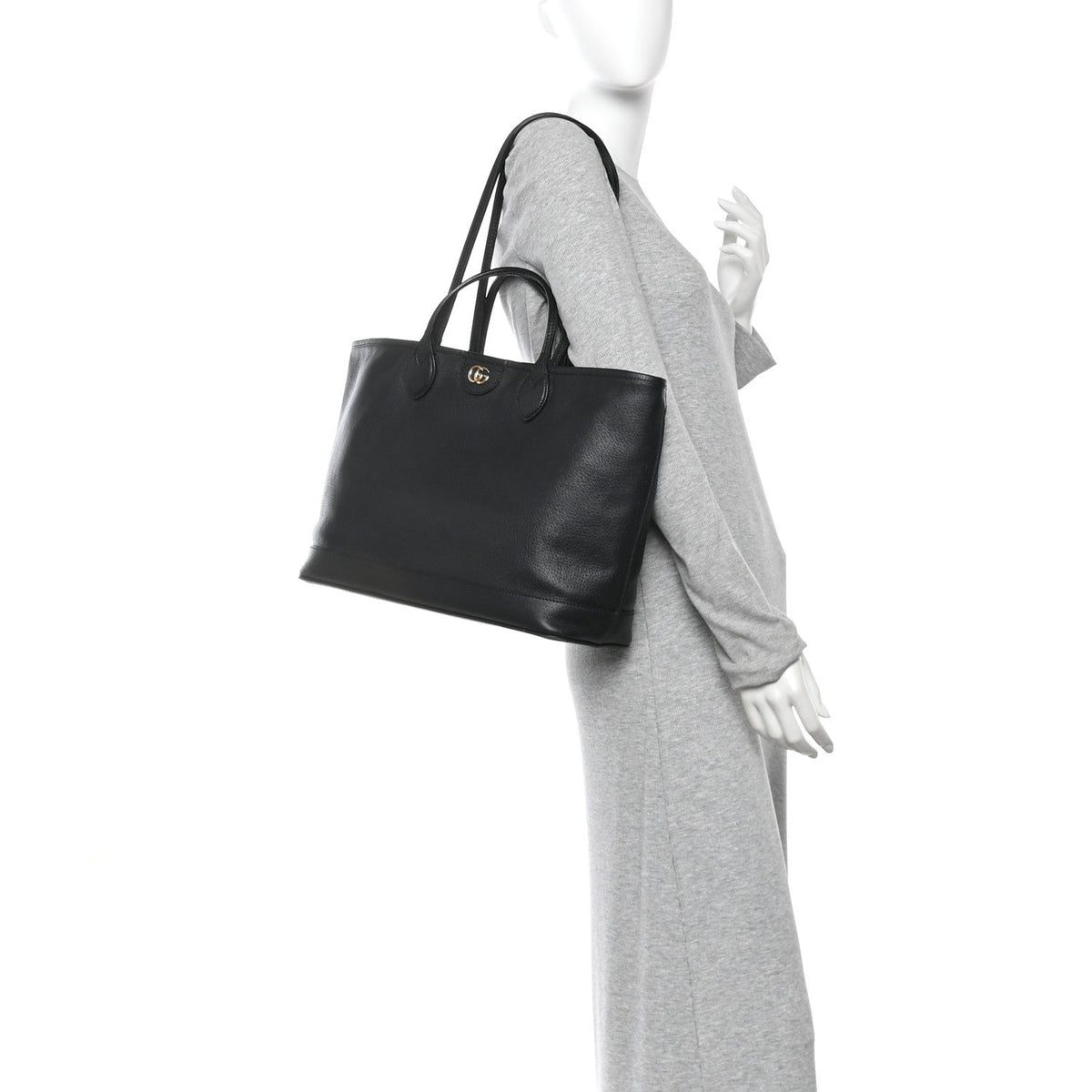Textured Dollar Calfskin Medium Ophidia Shoulder Tote Bag Black