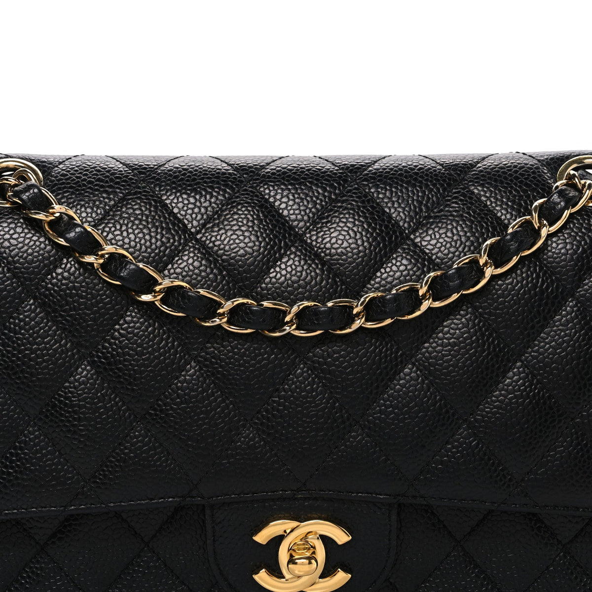 Caviar Quilted Medium Double Flap Black