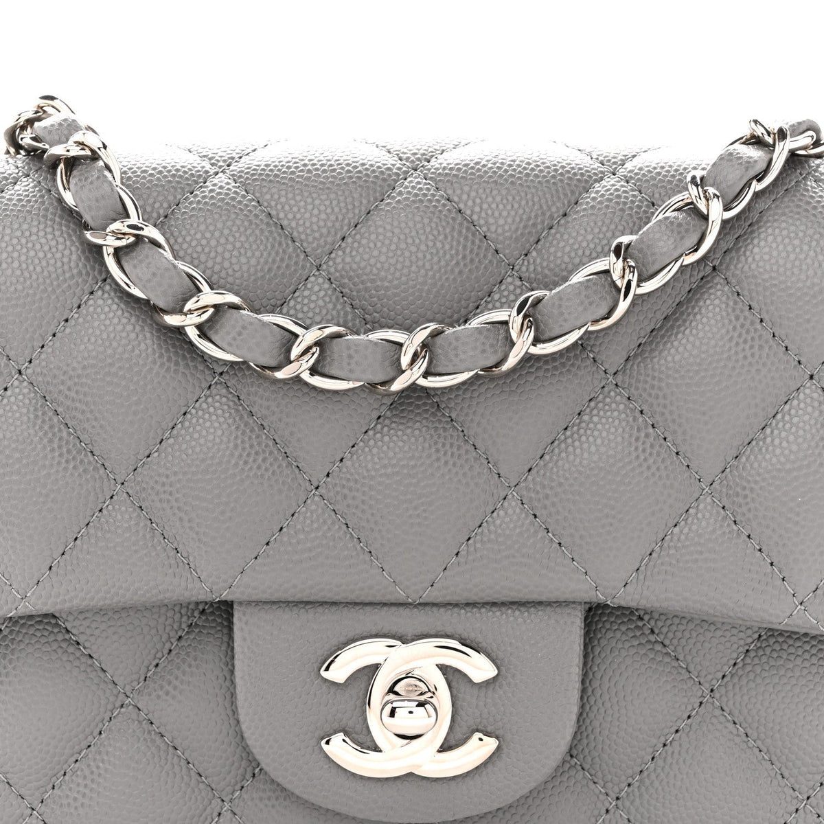 Caviar Quilted Mini Rectangular Flap Grey