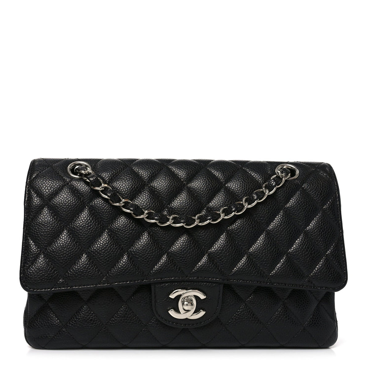 Caviar Quilted Medium Double Flap Black