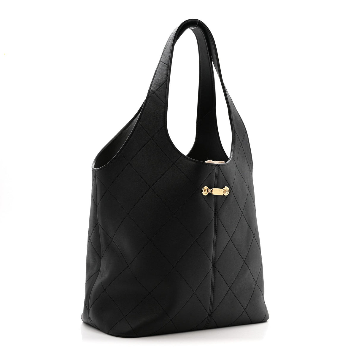 Calfskin Quilted Large Shopping Bag Black