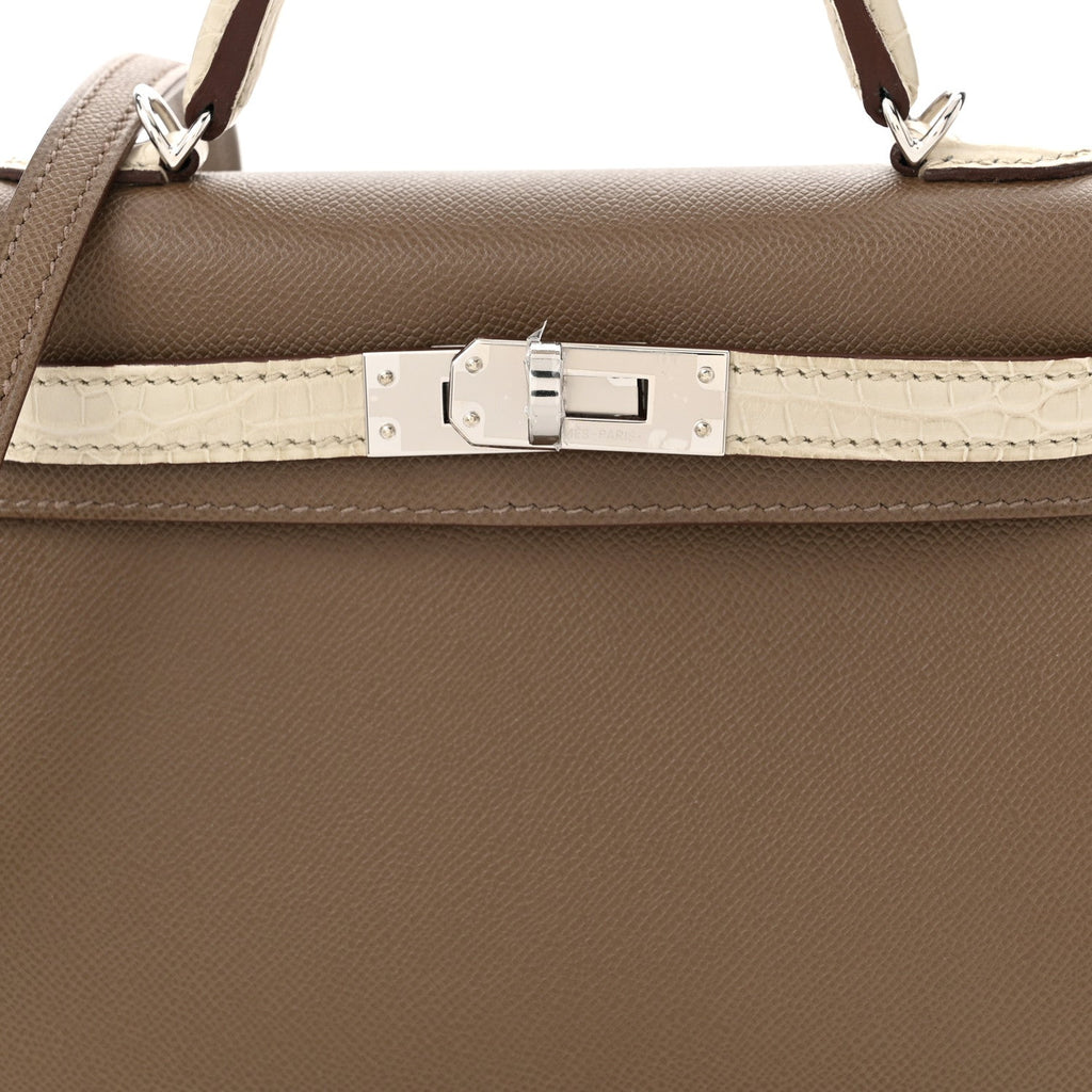 Madame Calfskin Matte Alligator Mini Kelly Sellier Touch 20 Etoupe Beton