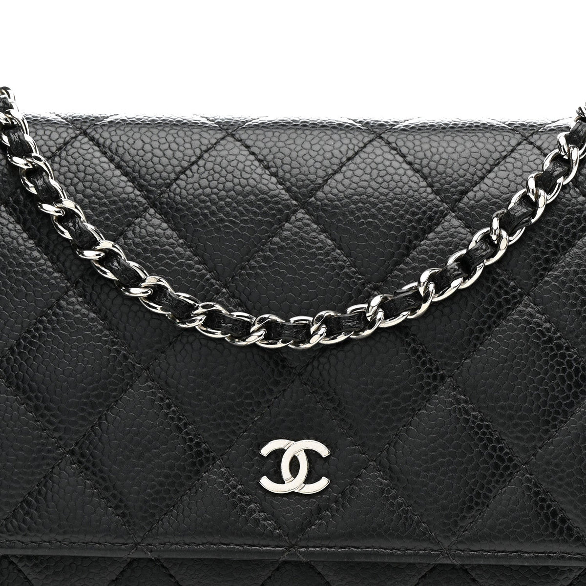 Caviar Quilted Wallet on Chain WOC Black