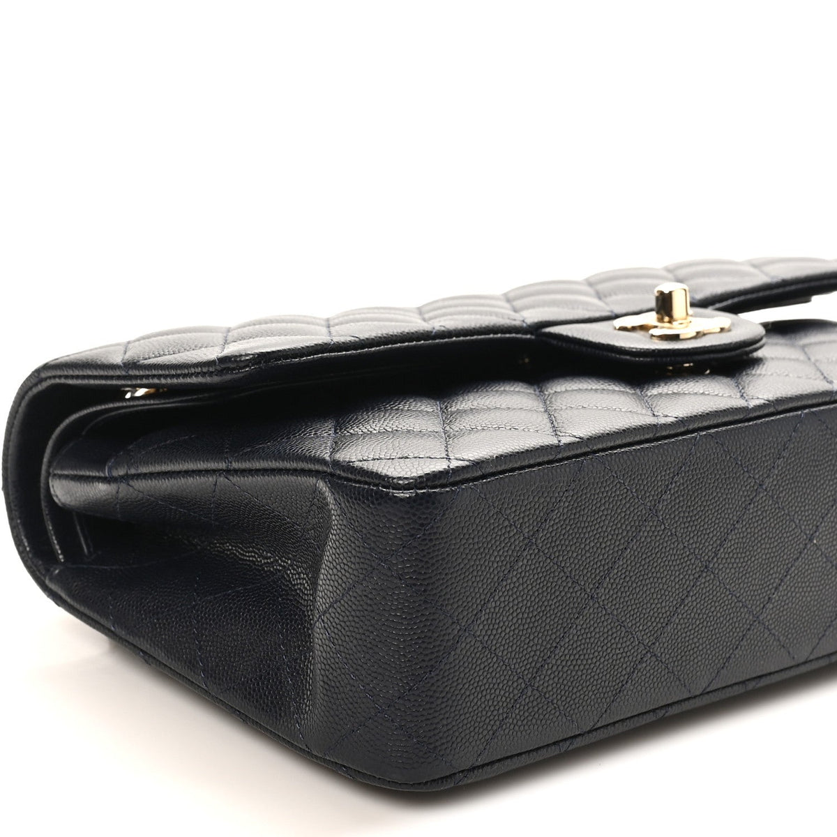 Caviar Quilted Medium Double Flap Navy