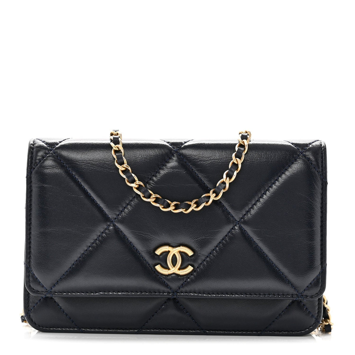 Lambskin Quilted Wallet On Chain WOC Navy