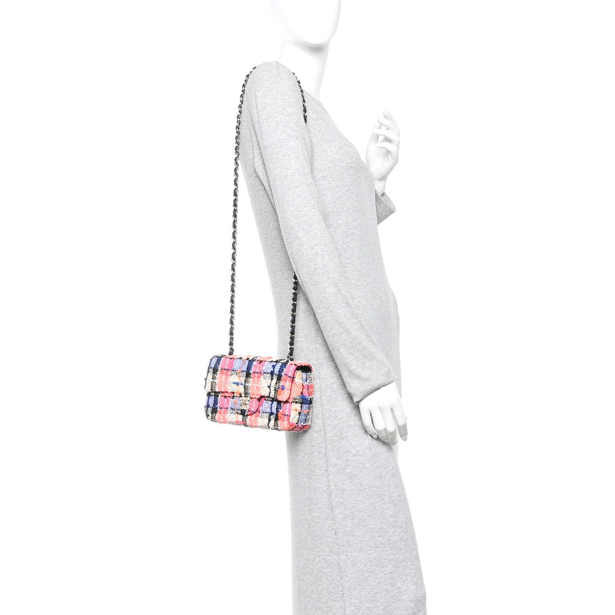 Tweed Quilted Mini Rectangular Flap Blue Orange Pink
