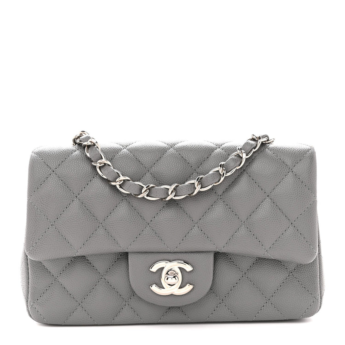 Caviar Quilted Mini Rectangular Flap Grey