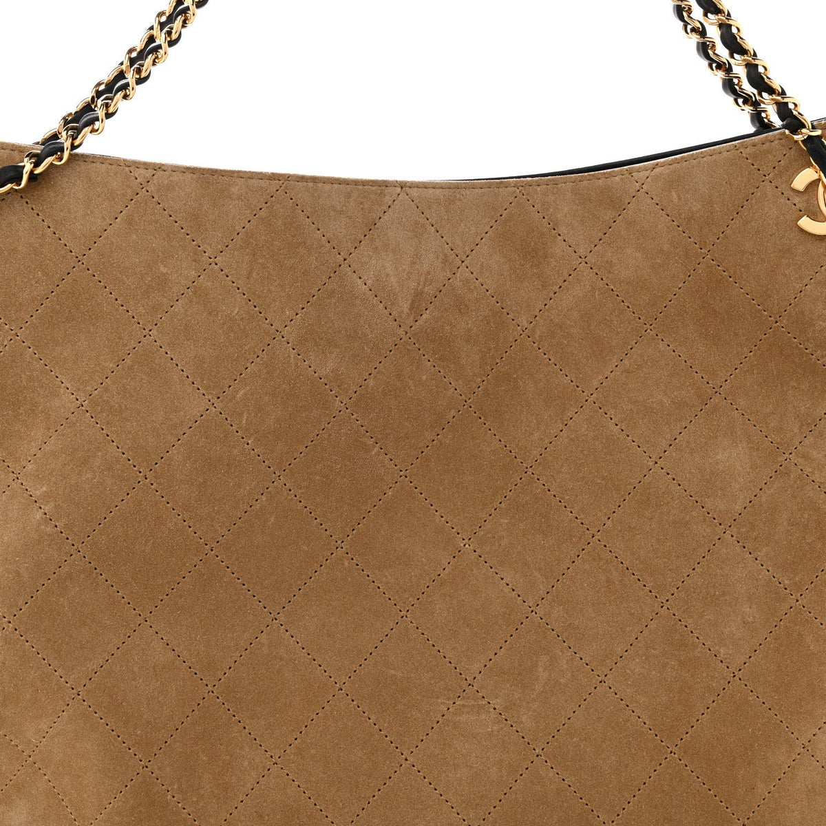 Suede Quilted Eyes On You Large Shopping Bag Beige