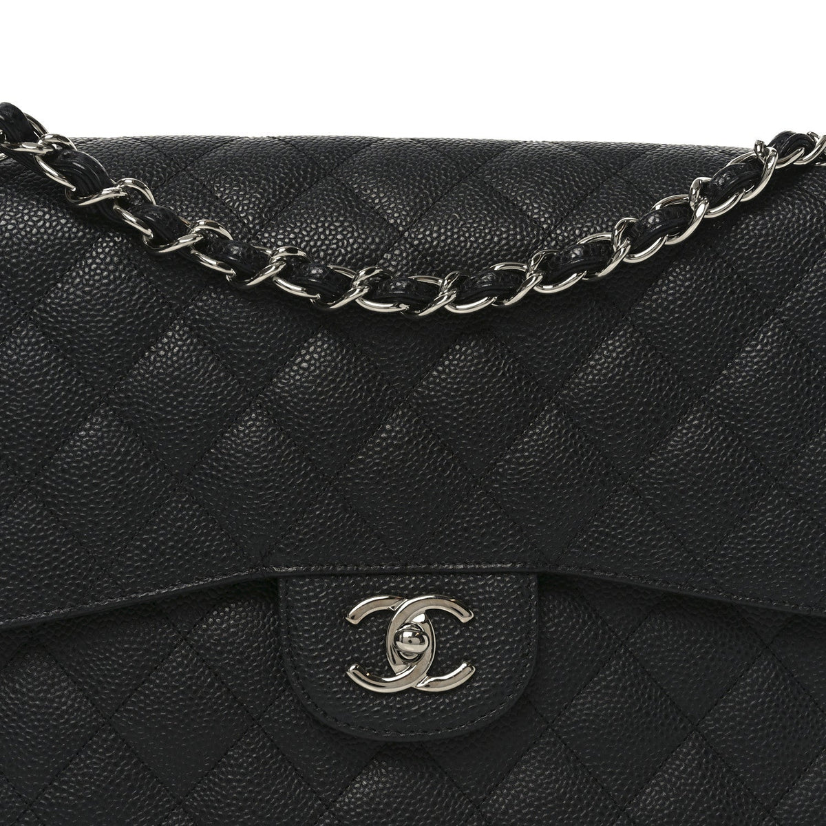 Caviar Quilted Jumbo Double Flap Black