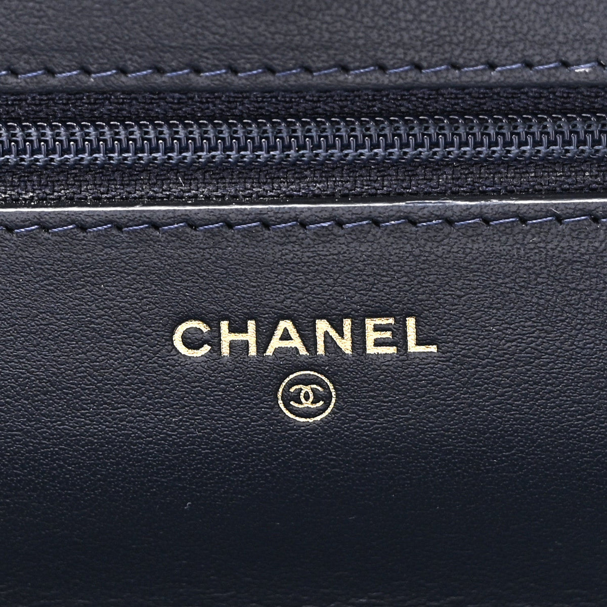 Lambskin Quilted Wallet On Chain WOC Navy