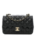 Lambskin Quilted Mini Rectangular Flap Black