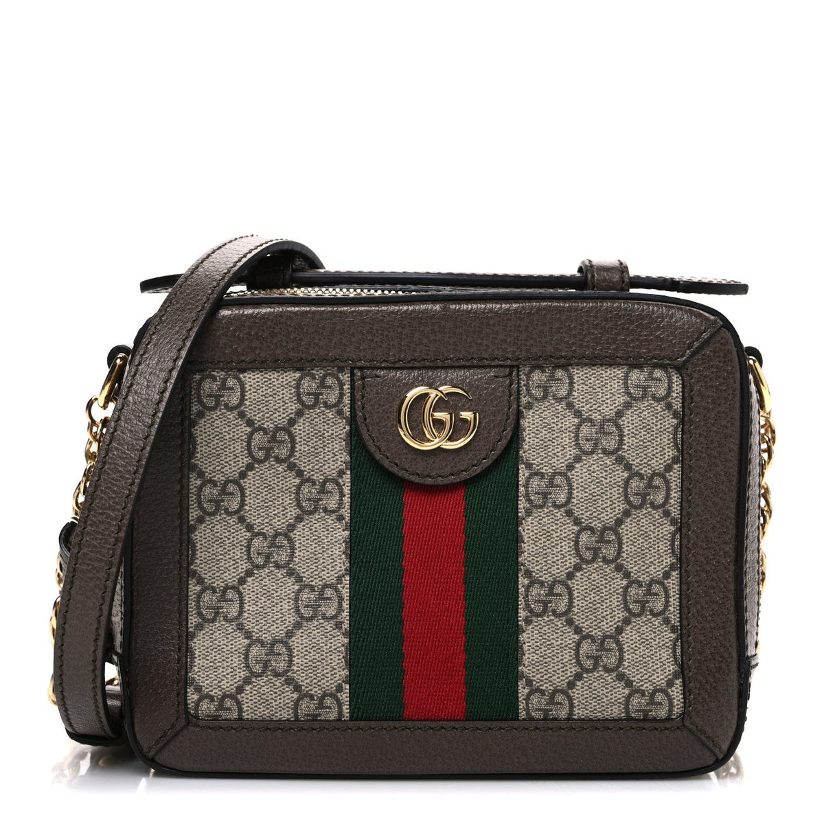 GG Supreme Monogram Mini Ophidia Top Handle Shoulder Bag Brown