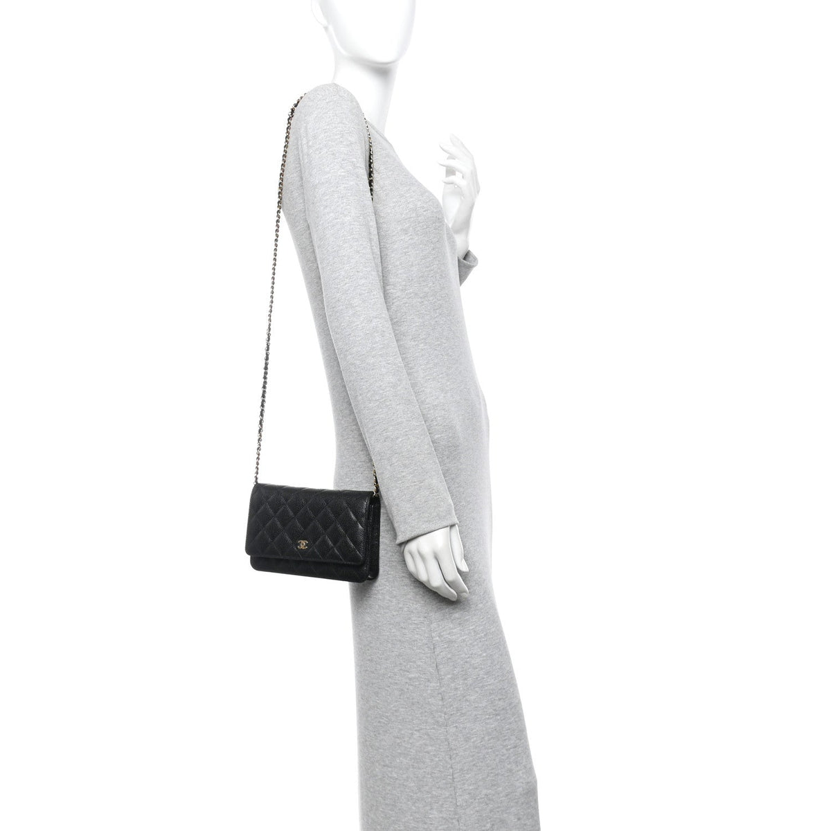 Caviar Quilted Wallet on Chain WOC Black