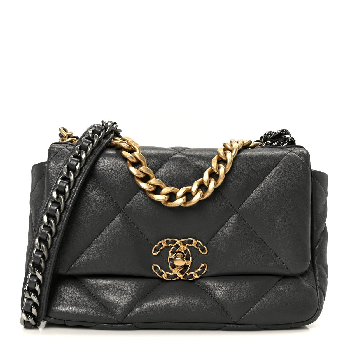Lambskin Quilted Medium Chanel 19 Flap Dark Grey