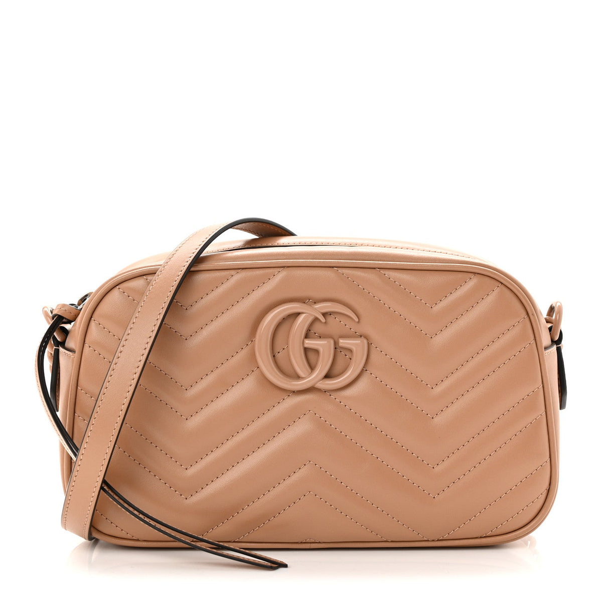 Calfskin Matelasse Monochrome Small GG Marmont Chain Shoulder Bag Camelia
