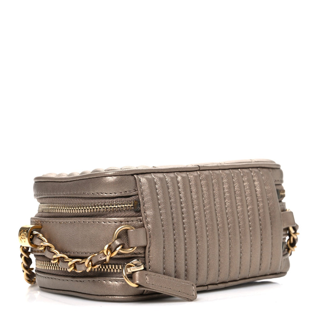 Metallic Lambskin Mini Coco Boy Camera Case Dark Gold