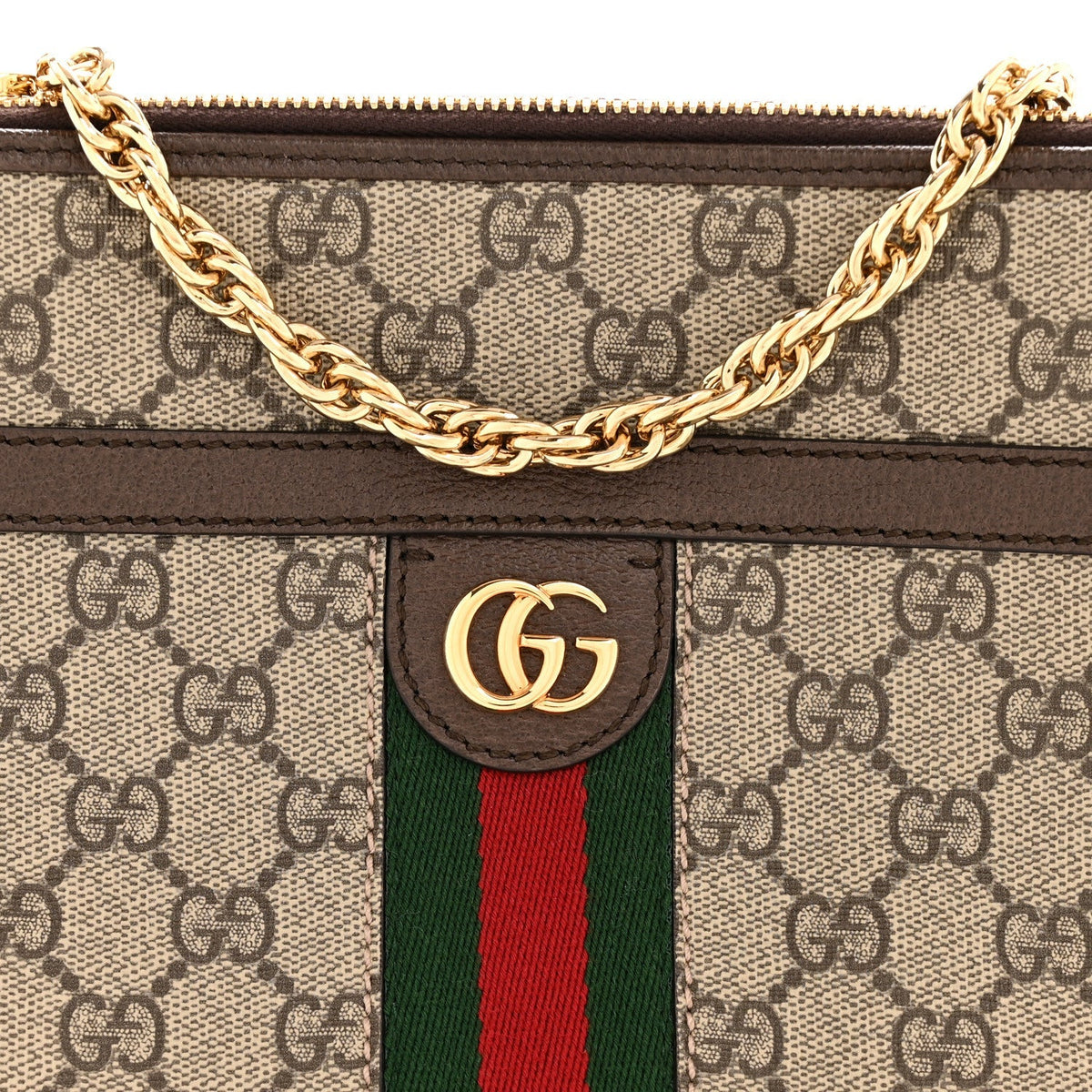 GG Supreme Monogram Web Ophidia Chain Shoulder Bag Brown