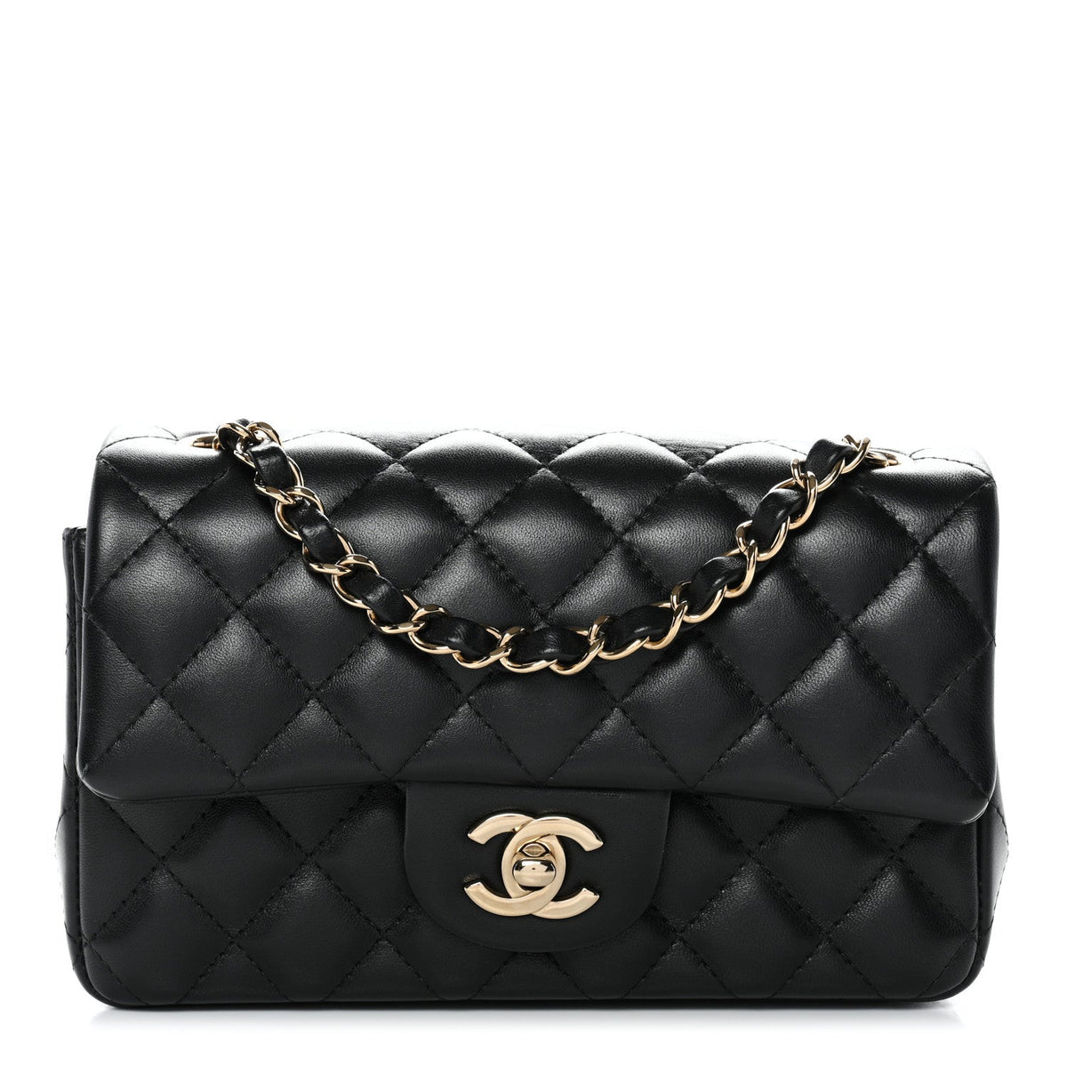 Lambskin Quilted Mini Rectangular Flap Black