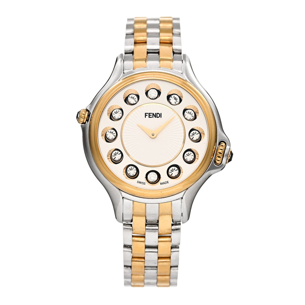 Stainless Steel Diamond Topaz 38mm Crazy Carats Two Tone Quartz Watch Silver