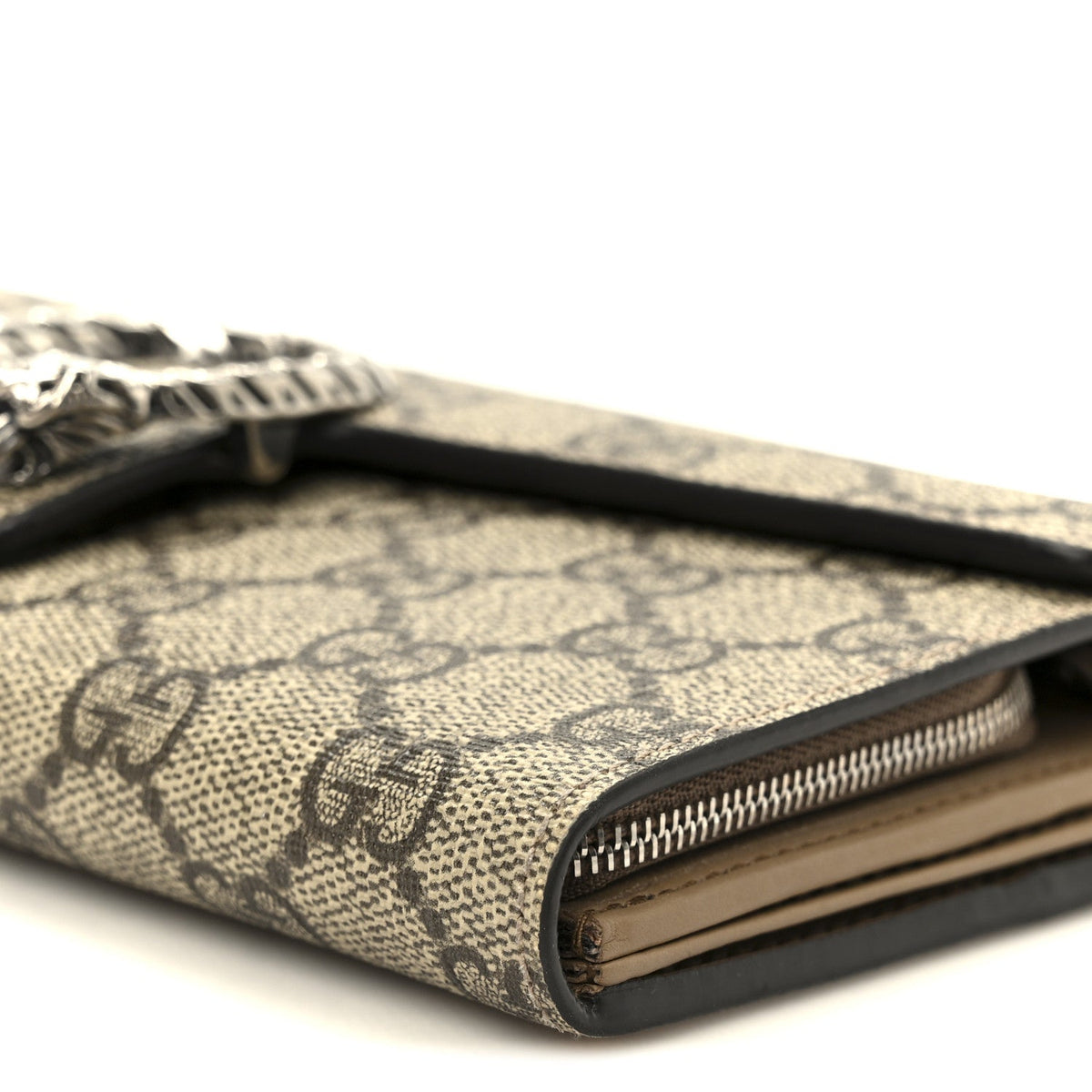 GG Supreme Monogram Dionysus Chain Clutch Wallet Beige Taupe