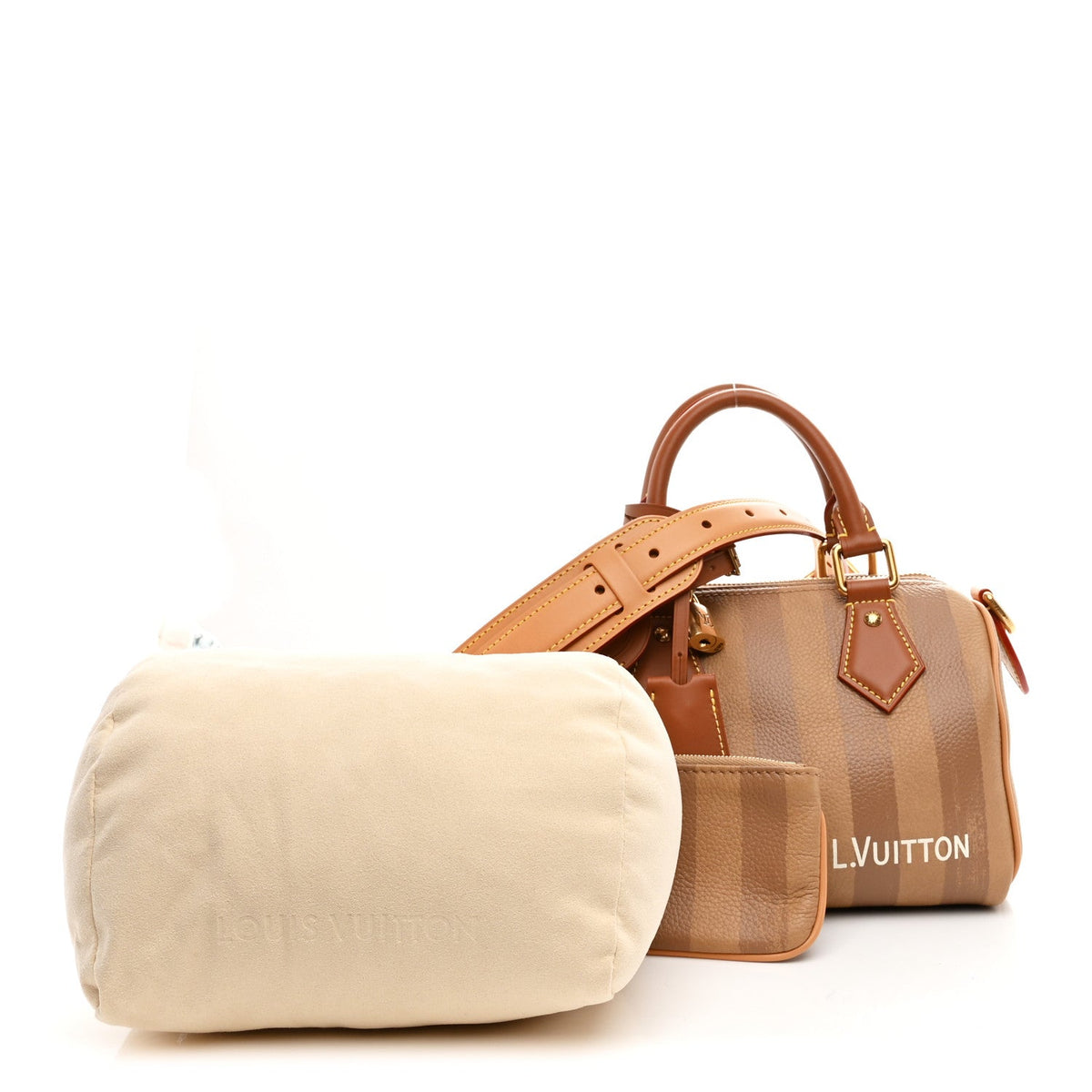 Calfskin Washed Stripes Speedy P9 Bandouliere 20 Camel