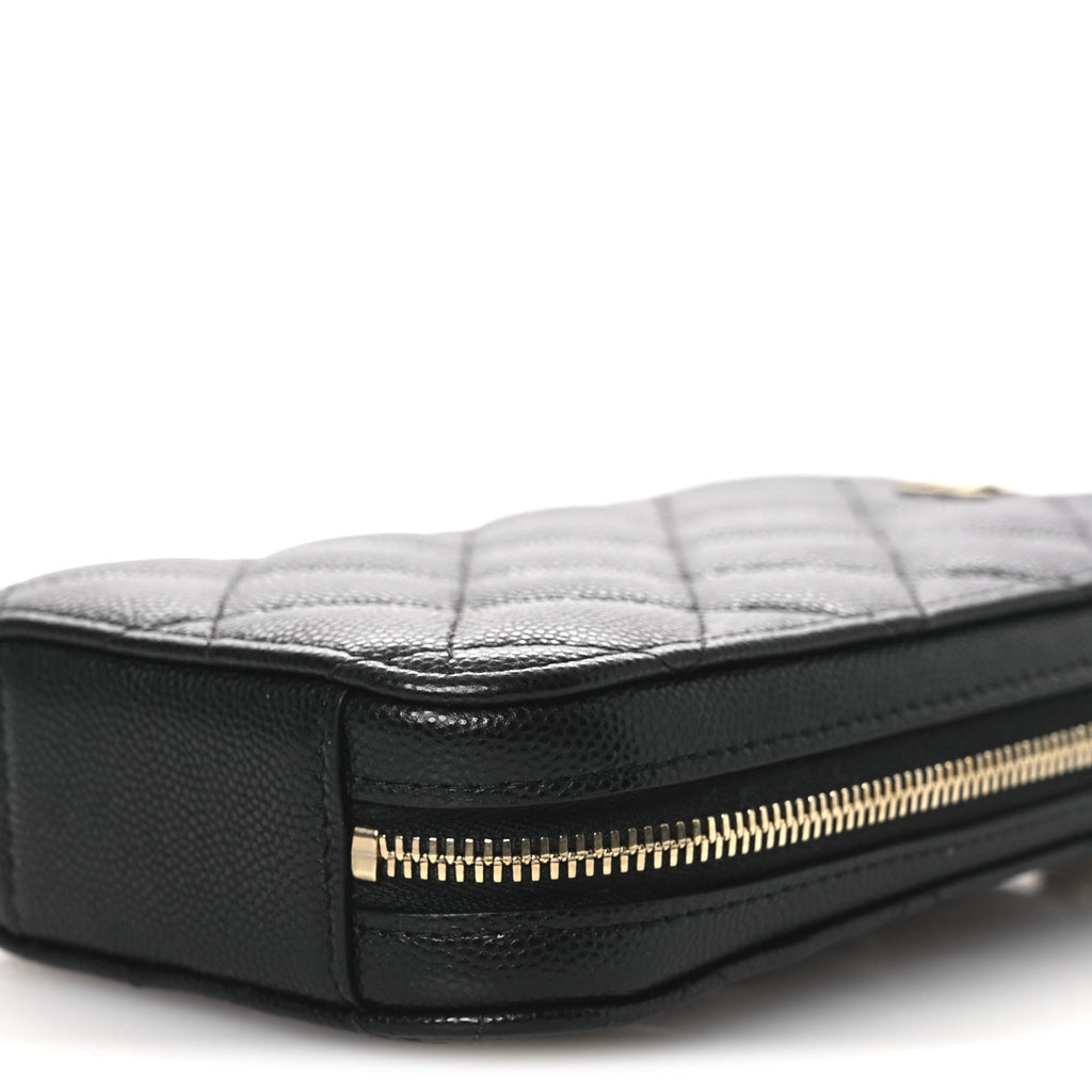 Caviar Quilted Phone Holder Wallet On Chain WOC Black