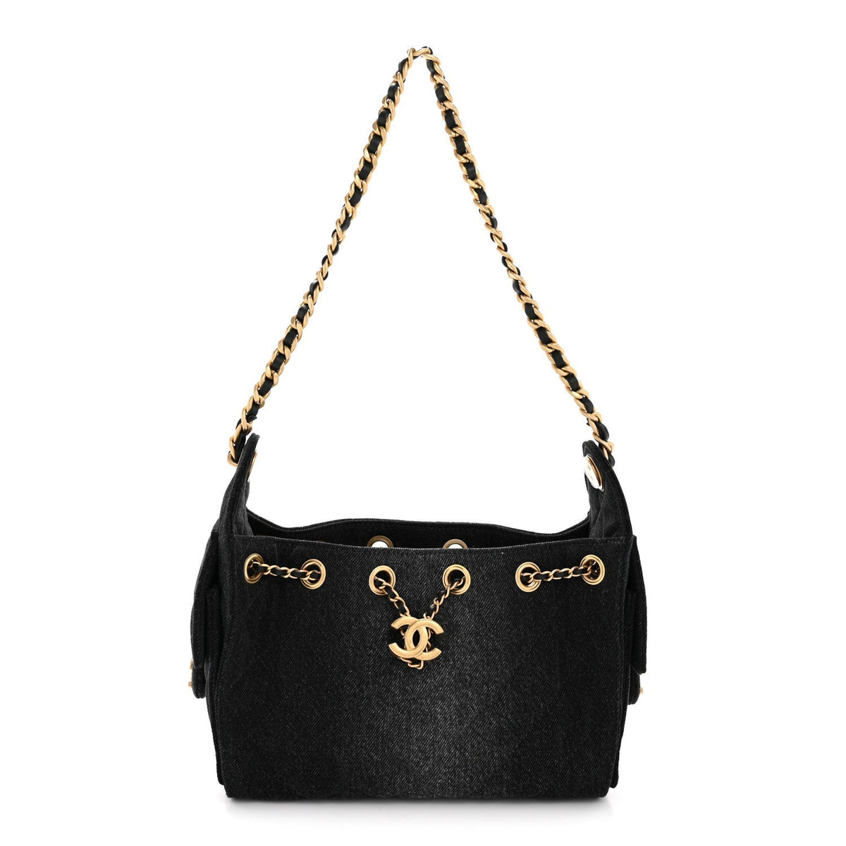 Washed Denim Quilted Mini Chanel 25 Handbag Black