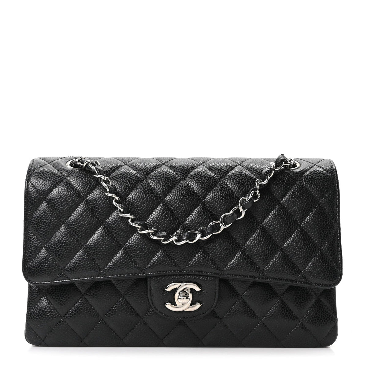 Caviar Quilted Medium Double Flap Black