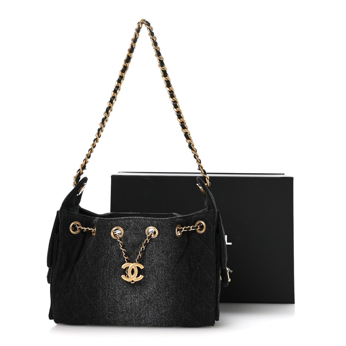 Washed Denim Quilted Mini Chanel 25 Handbag Black