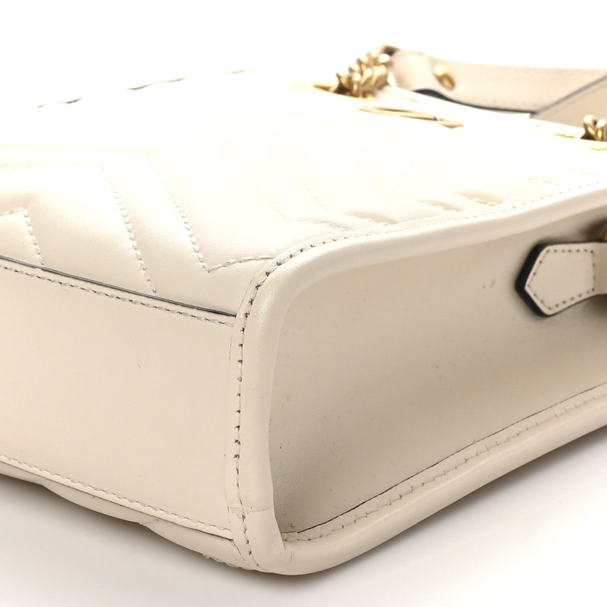 Calfskin Matelasse Chevron Mini GG Marmont Tote Mystic White