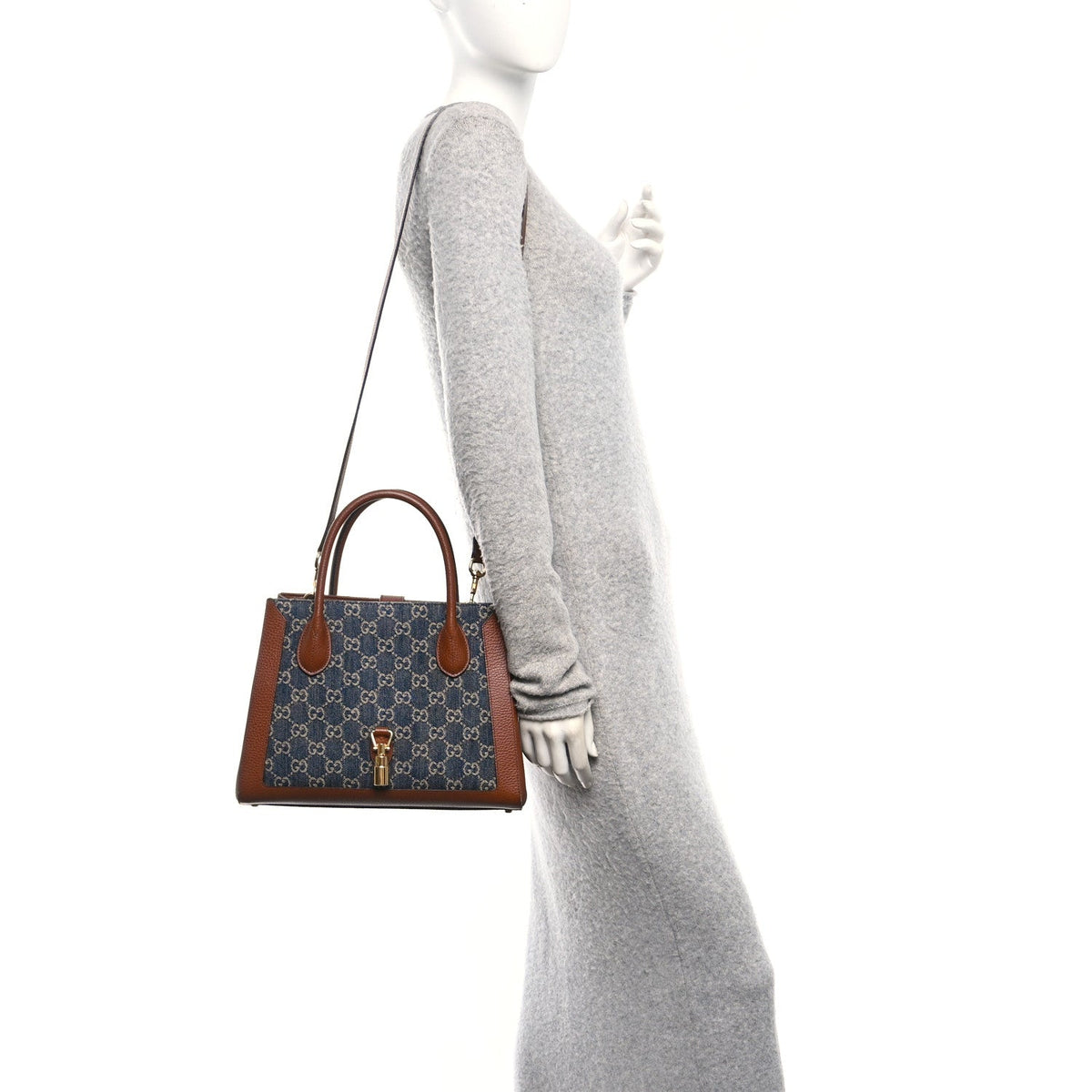 New Denim GG Monogram Dollar Calfskin Medium Jackie 1961 Tote Blue Tea Cuir Epilog