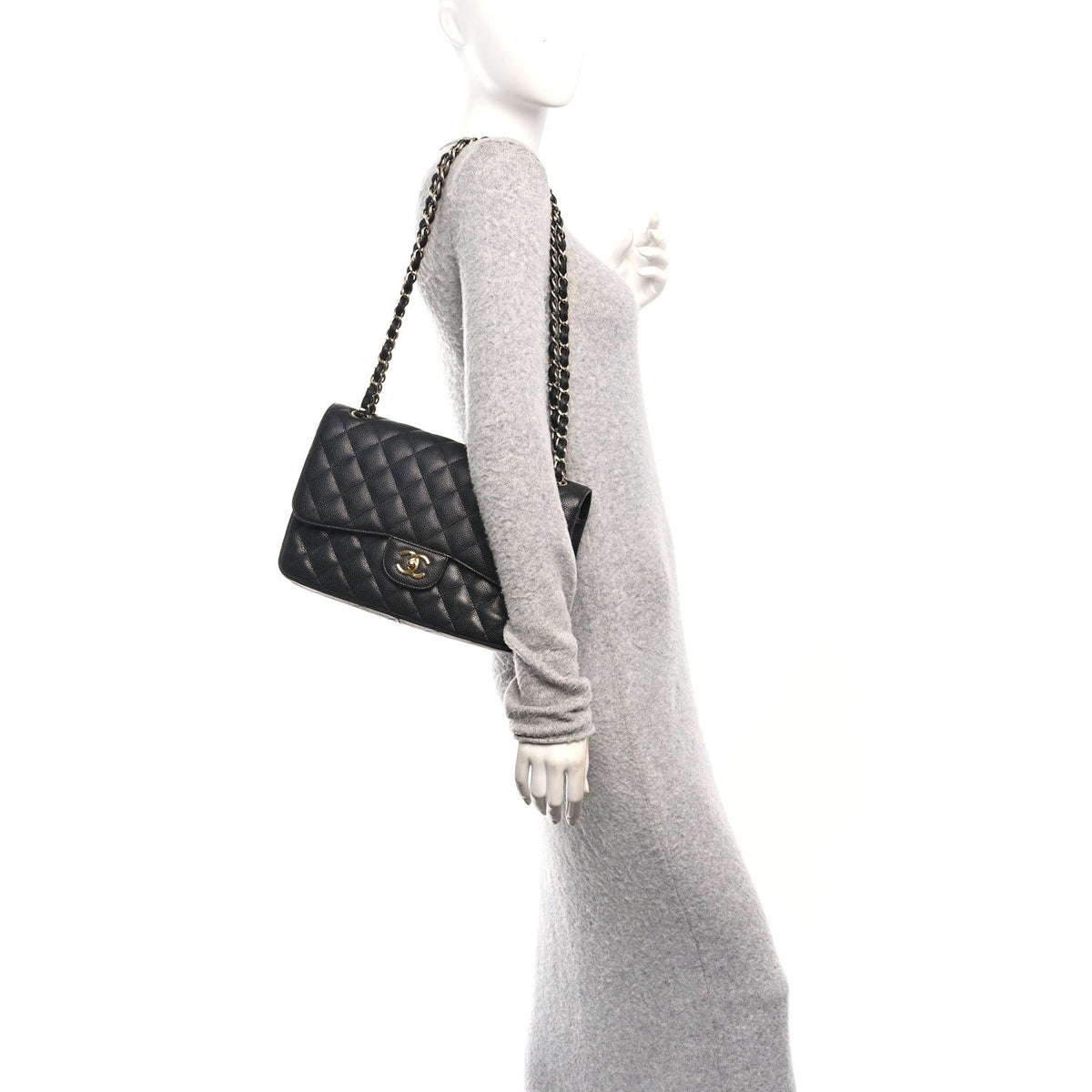 Caviar Quilted Jumbo Double Flap Black