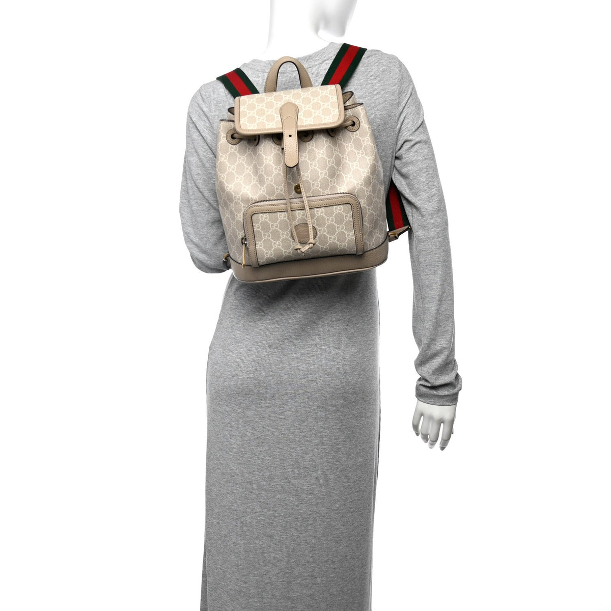 GG Supreme Monogram Azalea Calfskin Retro Interlocking G Buckle Backpack Beige Mystic White