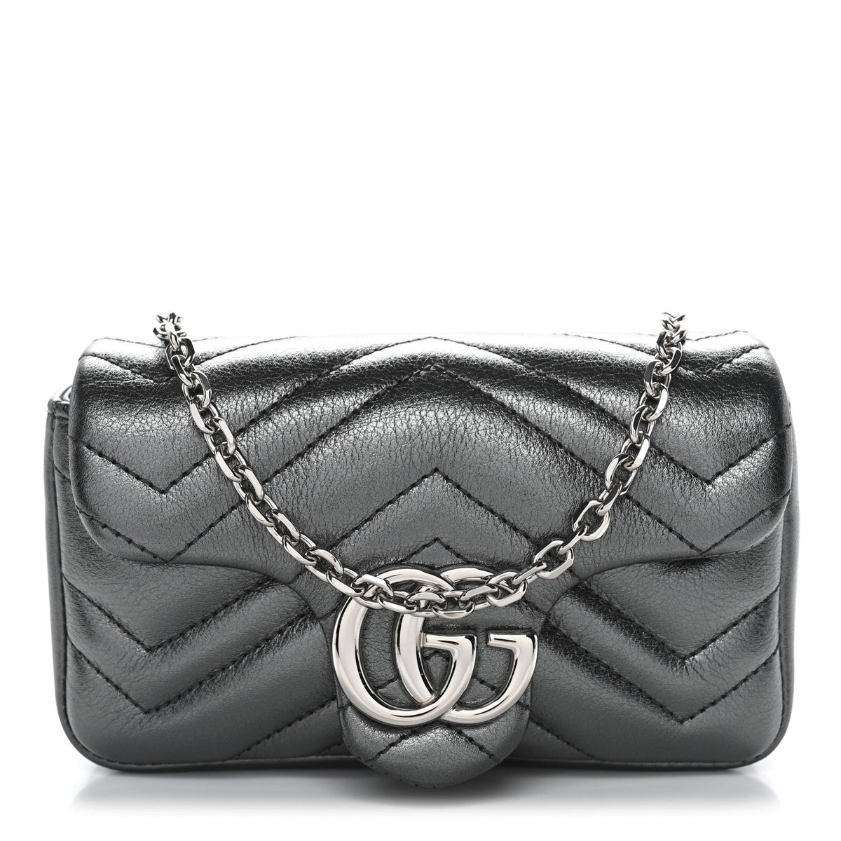 Metallic Lambskin Matelasse Mini GG Marmont Shoulder Bag Piombo