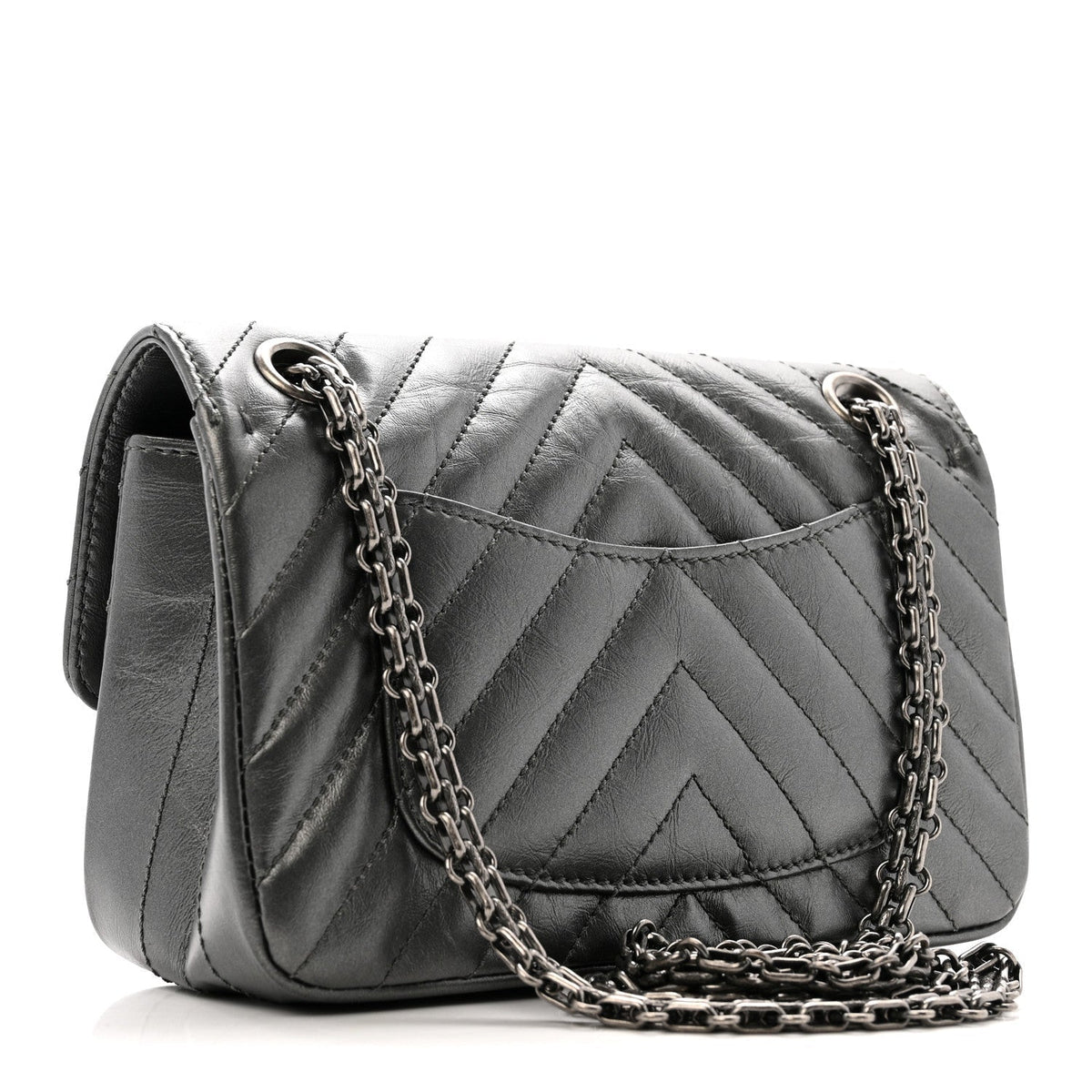 Metallic Aged Calfskin Chevron Quilted 2.55 Reissue Mini Flap Grey
