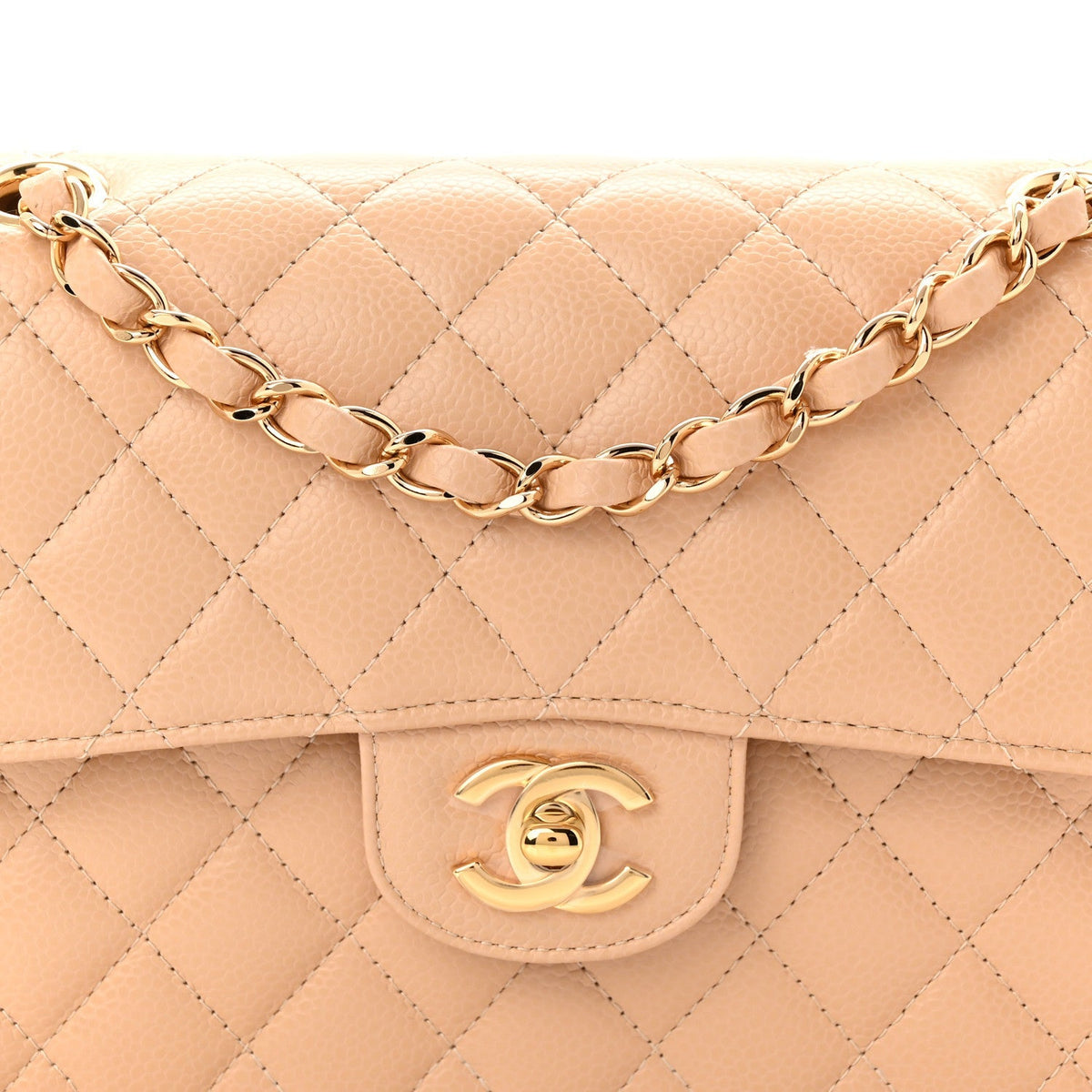 Caviar Quilted Small Double Flap Beige